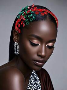 1pc Pearl & Rhinestone Headband, Elegant Crystal Beaded Women Headpiece Suitable For Bride, Wedding, Party, Holiday Gift, Date, Daily Wear, Valentine's Day ,Hair Band ,Diadema ,Hair Hoop - Red - View 7