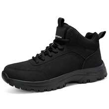 Men's Sneakers, Non-Slip Sports Shoes, Men's Casual Mesh Breathable Lining Outdoor Solid Color Sports Casual - Black - View 3