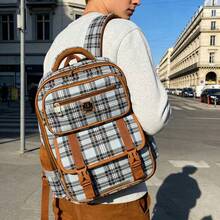 Large Travel Backpack, Business Laptop Backpack, Suitable For High School Students, Travel, School, Commute And Computer Use. New Fashion Large Capacity High-End Korean Style Casual Simple Lightweight Versatile Canvas Plaid Adjustable Shoulder Strap Shoulder Bag Handbag Tote Bag Backpack For Travel, Shopping, Dating Holiday , Vintage - Multicolor - View 4