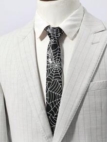 1pc Men's Fashion Spider Web Pattern Necktie, Suitable For Party, Holiday, Gift Matching - Black - View 2
