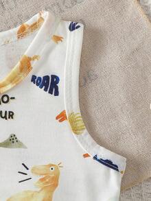 Baby Boy's Summer Casual 2Pcs Set: Dinosaur All-Over Print Sleeveless Top And Dinosaur Shorts - Multicolor - View 4