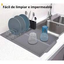 TendenciaTapete Escurridor De Platos Para Cocina Fregadero SiliconaCalidad premium - GRIS - Ver 6