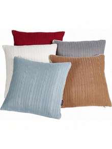 Almohada de Punto Trenzado con Respaldo Sherpa, 18 x 18 Pulgadas - azul - Ver 2