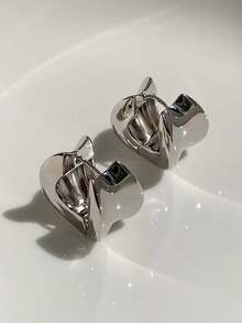 一对简约优雅别致的奢华几何金属圈形耳环，适合日常、通勤、度假等各种场合佩戴，时尚铜质耳环，女士之选。 - 銀色 - 查看 4