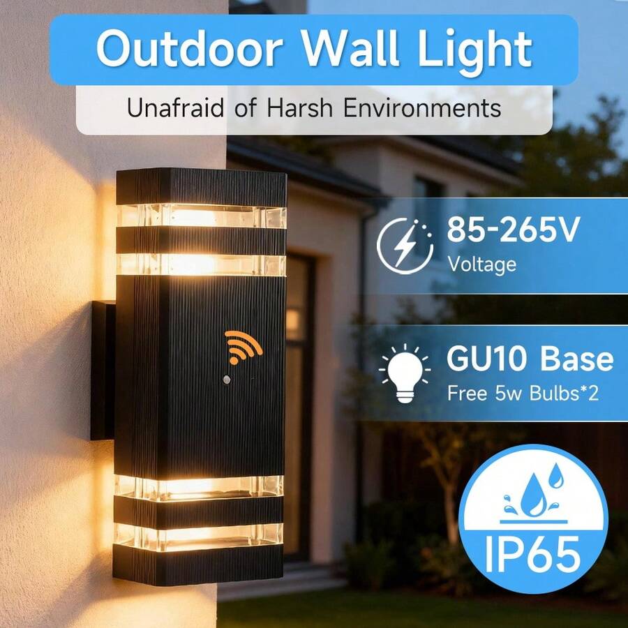 CANMEIJIA GU10 LED Garage Light, Outdoor Wall Lamp, Entrance Porch Light, Floodlight, Acrylic Pillar Design, Decorative Courtyard Light, Indoor Wall Lamp, Available With Motion Sensor Or Light Sensor, IP65 Waterproof, Suitable For Outdoor Patio/Stairs/Street/Indoor/Garden/Living Room/Bathroom/Kitchen/Bedroom/Hallway/Interior Wall/Exterior Wall - 彩色 - 查看 1