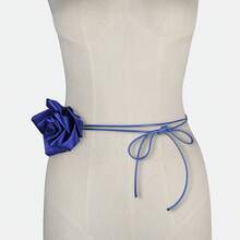 1 Satin Rose Flower Waist Accessory Women's Fashionable Artistic Retro Tie Accessory Necklace Belt - 寶藍色 - 查看 7