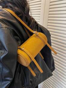 Retro Matte Cylindrical Handbag, Women's New High-End Niche Fashion Multi-Function Commuter Shoulder/Underarm Bag, Phone & Coin Purse