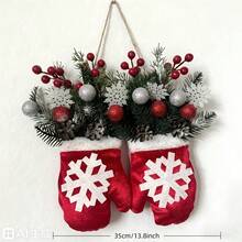 Shiny Christmas Wreath Gloves - Red - View 10
