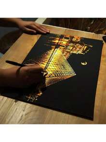 Zestaw do malowania Scratch dla dorosłych – Elegancki nocny krajobraz miasta, kreatywny ręcznie robiony obraz reliefowy, dekoracja ścienna, zestaw prezentowy na święta - 1 Set - Zobacz 4