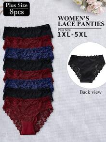 8pcs/Pack Plus Size Women's Floral Lace High-End Design Panties, Elastic Breathable Mid-Rise, Super Soft Delicate Lace, Comfortable For Daily Wear (Essential Set) - Multicolor - View 5