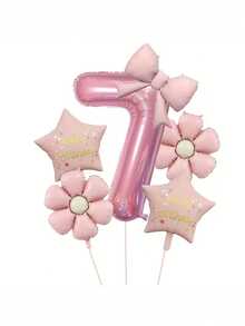 6pcs/Set Pink Number & Bow Tie Party Balloons, With Daisy, "Happy Birthday" And Star Foil Balloons, Suitable For Birthday Party, Celebration, Anniversary, Festival, Backdrop, Outdoor Party Decor, Photo Prop, Baby Shower - Multicolor - View 21