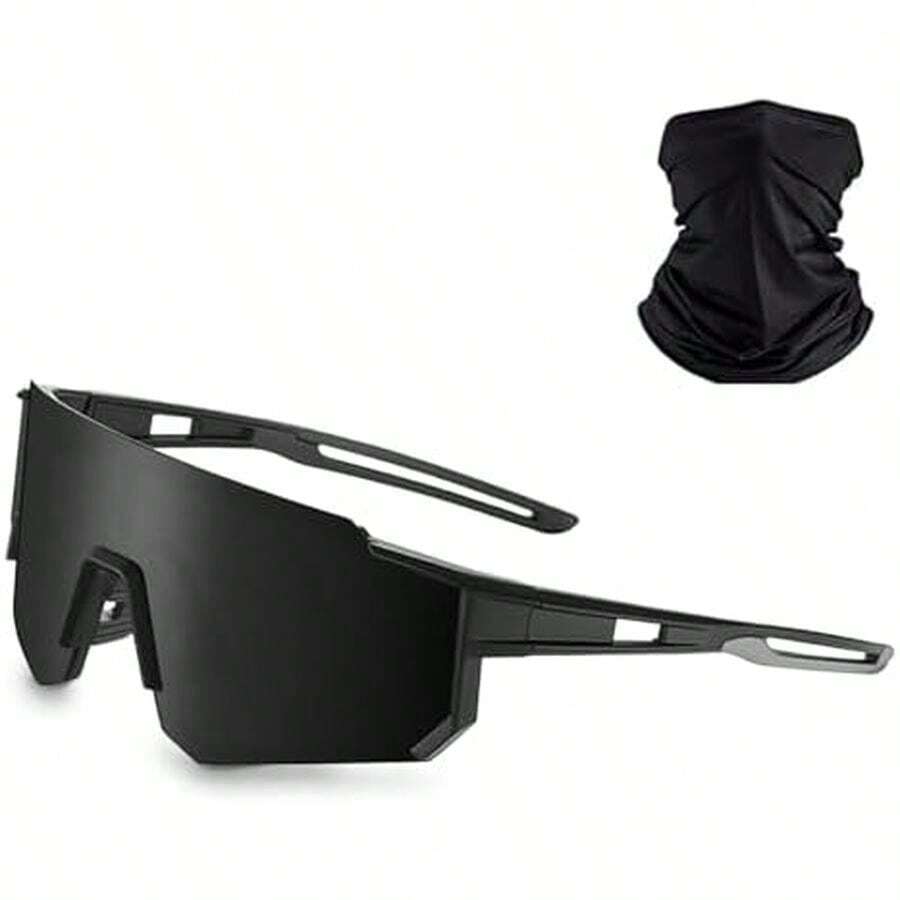 Deportivas Polarizadas para Hombre y Mujer, Gafas Deportivas con Espejo para Ciclismo, Protección Uv400, con Polaina para El Cuello, Conducir, Pesca, Ciclismo, Senderismo (negro) - / - Ver 1