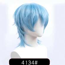 Rambut Sintetis Pendek Lurus Hitam Merah Muda untuk Pesta Anak Laki-laki, Tahan Panas, Rambut Palsu Tipe Mullet Kepala Ikan, Wig Cosplay Pria - MultiWarna - View 7