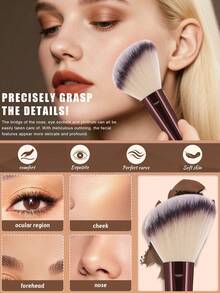 Eid Festival 20pcs Complete Makeup Brush Set, Including 10 Soft Brushes Such As Powder Brush, Blush Brush, Contour Brush, Highlighter Brush, Nose Shadow Brush, Eyeshadow Brush, Eyebrow Brush, Lip Brush, And Detail Brush, Plus 4 Square Sponge Puffs And 6 Finger-Shaped Sponge Puffs, Suitable For Beginners, Professional Makeup Artists, And Novice Beauty Practice Scenarios - Coffee Brown - View 3