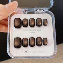 10片手工制作黑色美甲贴片，情人节美甲，新年美甲，美甲用品，按压式美甲贴片，秋冬美甲，椭圆形美甲，秋季美甲，按压式美甲贴片，短款按压式美甲贴片，假指甲，短指甲，亚克力按压式美甲贴片，手工按压式美甲贴片，可拆卸可重复使用 - 黑色 - 查看 8