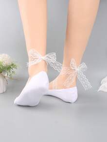 1 Pair Women's Ribbon Tie Shallow Mouth Boat Socks, Thin, Non-Slip, Breathable, Moisture-Wicking, Invisible Socks