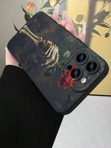 Gothic Skeleton Hand & Rose Print TPU Phone Case With Lens Protection For IPhone 17-11/XS/X/XR &  S26-S21/A14-A54/Note20 - Black - View 7