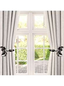 EstiloTendenciaAlzapañOs De Cortina De Aluminio Chapado En Cromo, 2 Piezas, Soportes BotáNicos Y Soportes Laterales, Tiradores De Pared Brillantes Para Cortinas Modernas, DecoracióN Del HogarCalidad PremiumVersióN Mejorada - Niquelado negro - Ver 4