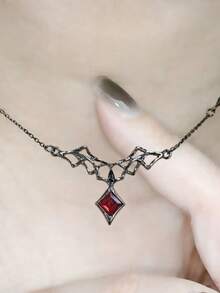 1 件黑色翼形红宝石菱形吊坠项链，哥特式黑色女士项链，适合派对、聚会、特殊场合和表演服装 - 黑色 - 查看 4