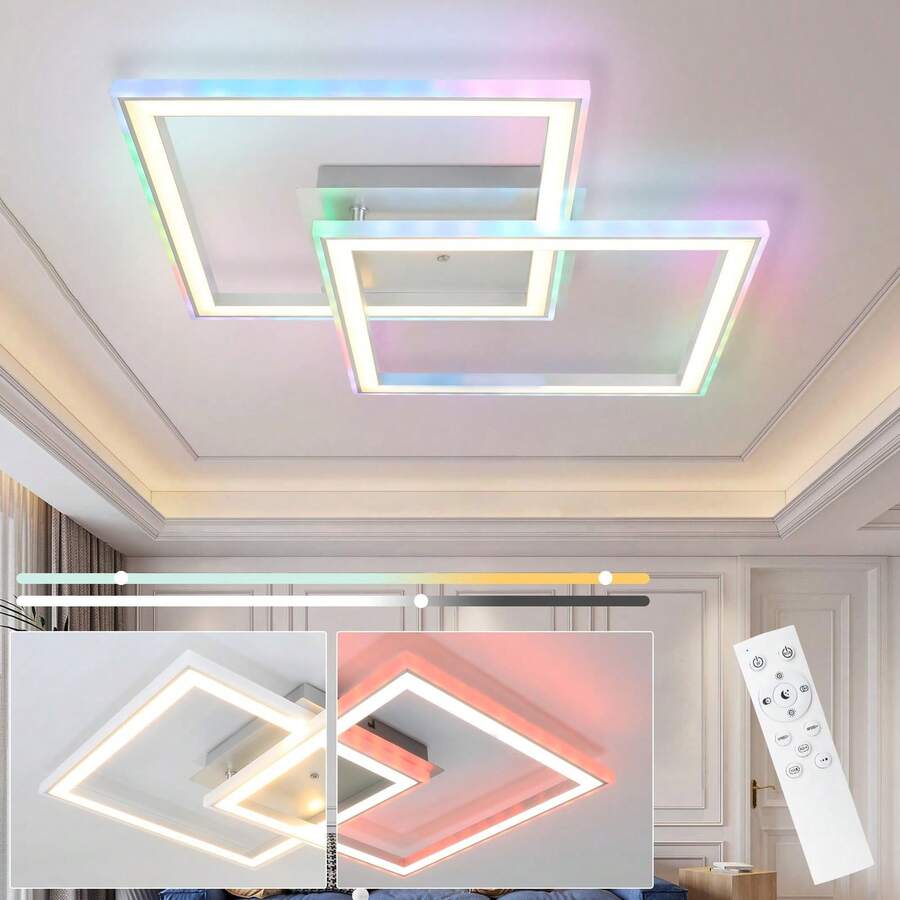 LED Ceiling Light, Suitable For Living Room And Bedroom, RGB Color Changing, Dimmable, Modern Hallway Light, With Remote Control, 35W, Rotatable Ceiling Light, Suitable For Hallways And Offices. - Silver - View 1