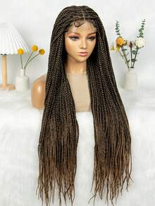 A ANYTIME Perruque avec tresses frontales en dentelle, perruque tressée en fibre synthétique légère brun clair - Tabac - Voir 3