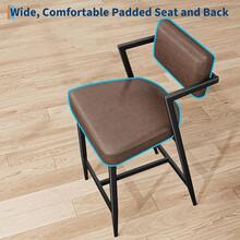 Juego de 2 taburetes de Bar tapizados con cojín Grueso y Patas de Metal Gruesas, sillas Altas con Respaldo y reposapiés, para Isla, Barra de mostrador, Cocina - Marrón - Ver 7