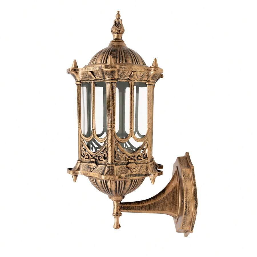 CNCEST E27 Vintage Retro Wall Lamp Exterior Wall Mount Light Fixture, Antique Brass Lanterns Glass Sconce For Indoor Outdoor Garden Porch Walkway Sconce (6.1" X 13.19") - Copper Color - 查看 1