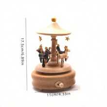 Handcrafted solid wood music box with carousel and animals - winding mechanism, lullaby melody, retro decoration - wood grain birthday gift (no batteries required) - 木の色 - チェックする 5