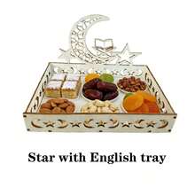 1pc Wooden Tray - Eid Mubarak Hollow Moon & Star Pattern Food Tray, Tableware Decor Gift, Suitable For Pastries, Cupcakes, Home Decor, Party Supplies - Multicolor - View 15