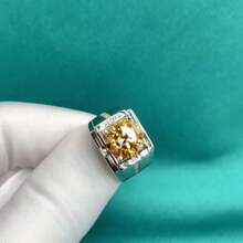 LYEE CYEE Men'S S925 Silvery Moissanite 5 Carat Cross Ring - Plated, Elegant Single Band Design For Everyday Wear, Birthdays, Halloween, Christmas & Thanksgiving - Ideal Gift For Family, Friends & Couples, Festive Accessory, Sophisticated Style, Durable Jewelry - 香檳色(5克拉莫桑石) - 查看 11