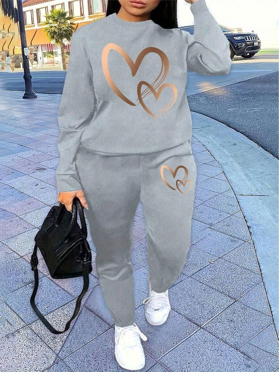 Hoodies For Women2025 LC Pattern Print Double Hearts, Women's Casual Daily Wear Halloween Costumes, Thanksgiving Clothing, Hoodie Autumn And Winter, P - 灰色 - 查看 1