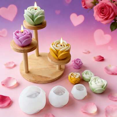Floral Scented Candle Tulip Rose Flower Mold DIY Handmade Soap Bud Rose Diffuser Stone Chocolate Mold, Suitable For Thanksgiving/Back To School/Valentine's Day/Pride Month/Teacher's Day Gifts, Silicone Mold > Candle Mold
