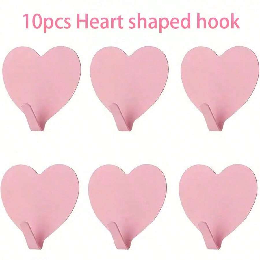 10个自粘心形墙钩 - 无需钻孔，轻松移除，强力金属钩带背胶，适用于悬挂外套、帽子、包包 - 时尚装饰钩，适用于浴室、卧室（出租/自有房屋），多用途挂钩 - 彩色 - 查看 1