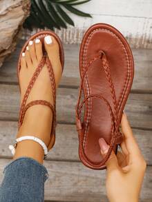Women's Flat Heel Casual Sandals, Comfortable Slip-On Shoes, Spring/Summer - Brown - View 1
