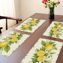 1/4 套复古柠檬图案亚麻印花餐垫，农舍风格杯垫，现代可洗餐垫，厨房桌布，咖啡垫，适用于厨房、餐厅、婚礼、家居装饰、房间装饰、桌面装饰、节日派对，是理想的礼物 - 彩色 - 查看 15