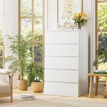 White Dresser, 5 Drawer Dresser Tall White Dresser With Large Storage Space, Modern Storage Chest Of Drawers, 23.6L X 17.6W X 39.1H Inch Storage Organizer Cabinet For Home, White - 白色 - 查看 8
