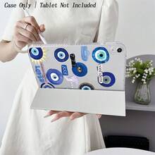 1pc Blue Evil Eye & Spiritual Numeric Pattern Tablet Protective Case - Mystical Power Design, Foldable Stand And Shock-Proof Protection, With Pen Slot And Multi-Angle Stand - Compatible With IPad, Fits Tablet