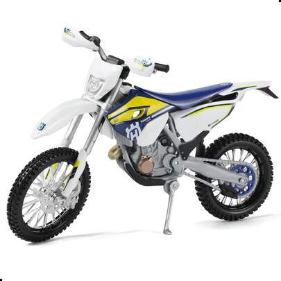 Motocicleta todoterreno a escala 1:12 FE 501 - Réplica detallada con gráficos auténticos, carrocería de doble propósito y soporte de exhibición para entusiastas y coleccionistas de motocicletas