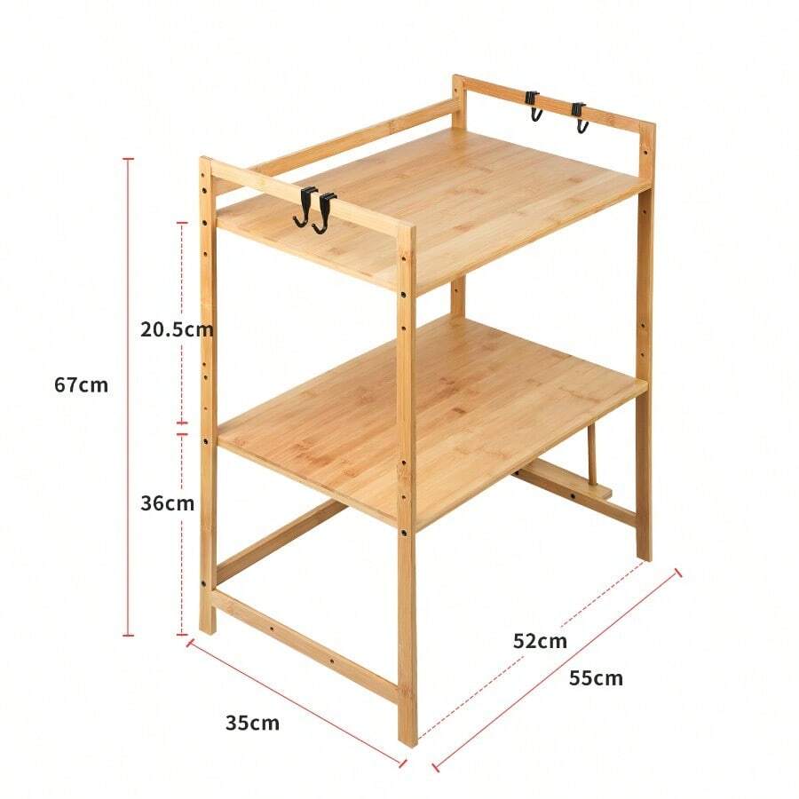 Bamboe Magnetron Oven Opbergrek - 2-Lagen Stevige Aanrechtplank, Ruimtebesparende Keukenorganizer met Magnetron & Oven Compatibel Ontwerp, Eenvoudig te Monteren, Multifunctioneel voor Magnetron/Oven/Printer (Geen Metalen Onderdelen, Bamboe, Opbergrekken) - 2 Das Gesetz - Übersicht 1