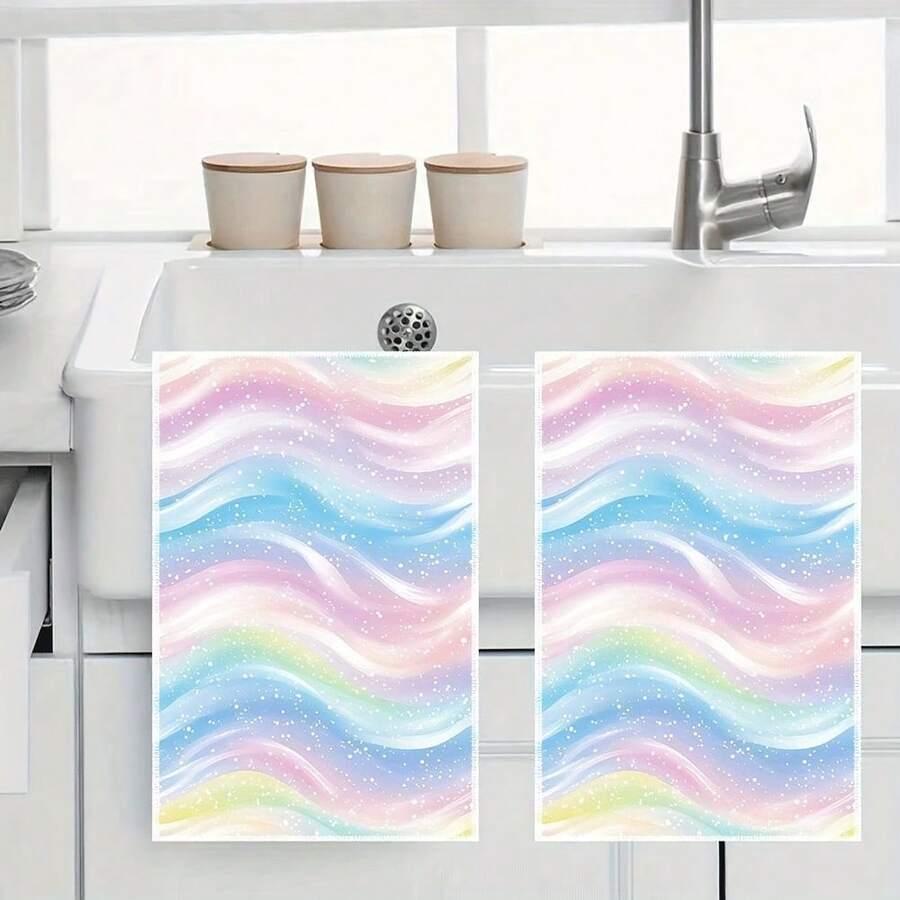 2/4/6/8/10 Rainbow Theme Printed Kitchen Towels. Kitchen Towels With Rainbow Pattern Prints Are Great Helpers For Household Items And Are Suitable For Kitchen And Other Scenarios - 多色4 - 查看 1