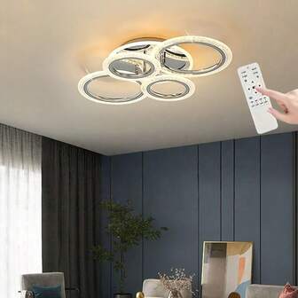 This Silver-Plated Acrylic Ring-Shaped Ceiling Light Is Controlled By A Remote Control, Allowing You To Adjust The Brightness And Color. It Is Suitable As The Main Ceiling Light For Living Rooms, Bedrooms, And Other Minimalist Luxury Home Decor Spaces.