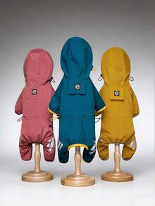 Lightweight Polyester Reflective Stripe Full Coverage 4-Leg Dog Raincoat, Waterproof Pet Apparel Suitable For Small Poodle All Year Round - Multicolor - View 1