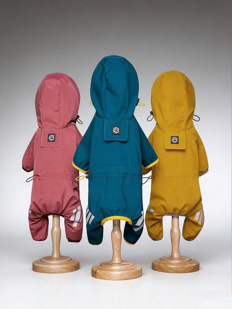 Lightweight Polyester Reflective Stripe Full Coverage 4-Leg Dog Raincoat, Waterproof Pet Apparel Suitable For Small Poodle All Year Round - Multicolor - View 1