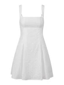 Women's Summer Cami Dress Sleeveless Square Neck Floral Eyelet Embroidery Beach Dress - 白色 - 查看 6