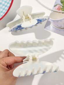 2个/套 ABS材质 蓝白瓷牡丹花UV印花发爪，优雅半圆形发夹组合，简约高端氛围派对及正式场合发饰 时尚发爪夹 休闲发夹 优雅发卡 - 2件套裝-多色 - 查看 5