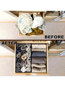 12件套可折叠抽屉收纳盒，米色布艺整理箱，适用于衣物、内衣、胸罩、袜子等，是衣柜和梳妆台抽屉的理想之选。 - 黑色 - 查看 4