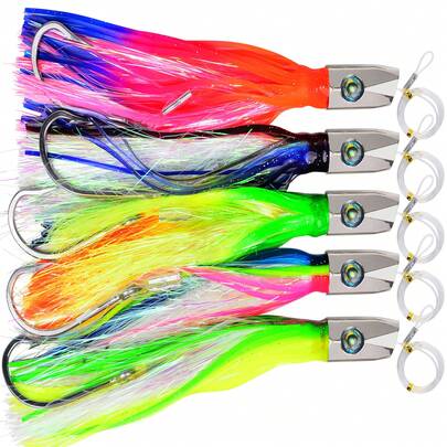 Fishing Trolling Lures - Big Game Deep Sea Fishing Saltwater Rigged Trolling Lure - For Marlin Tuna Wahoo Mahi Dolphin - 5pcs/Set 9 Inch/3 OZ DW330