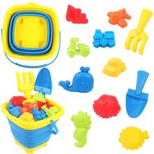 13pcs Beach Toys Set, Kids Sand Box Toys Including Cars, Planes, Whale & Shell Models, Beach Tools Set, Bucket With Net Bag, Suitable For 3-12 Years Old Children