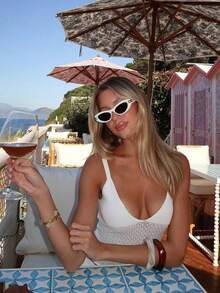 Women's Summer Knit Camisole, Sleeveless Semi-Sheer Spaghetti Strap, Regular Length, Medium Elasticity, Cute Knit Top Suitable For Commuting White - White - View 2