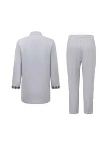 Men's Traditional Attire, African Men's 2 Pieces Set Long Sleeve Embroidered Luxury Suit, Men's Casual Holiday Outfit - Grey - View 4